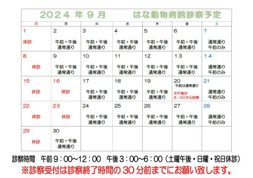 ー9月休診のご案内ー