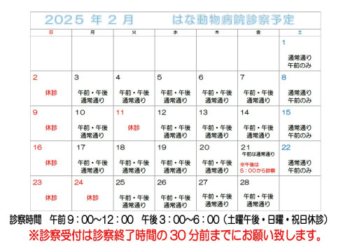 ー2月休診のご案内ー