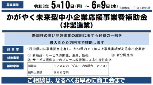 【県】かがやく未来型中小企業応援事業(非製造業)の申請募集について(5/10~6/9)