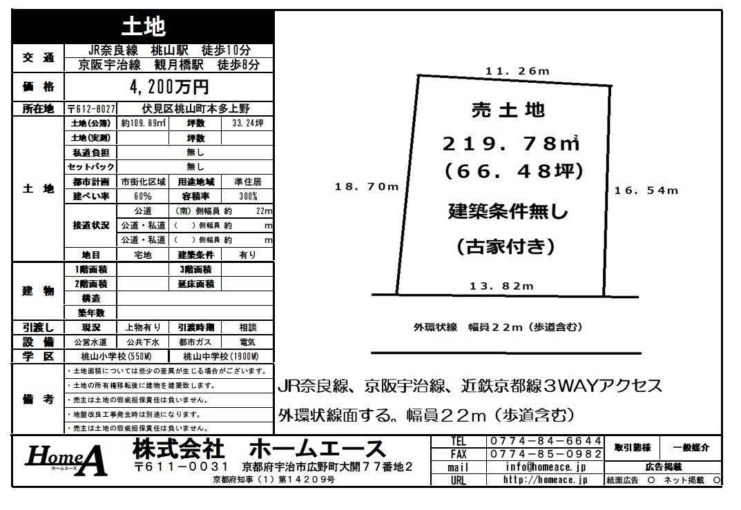 ◇◆◇売土地 伏見区桃山町 4300万円◇◆◇