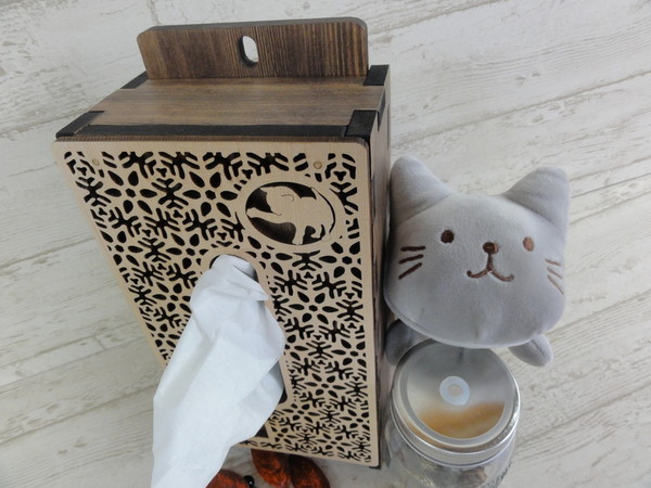 木製ティッシュケース ~ Wooden tissue case ~・フロントカバー付き