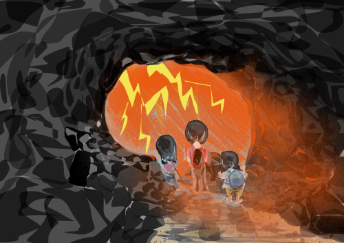 魔法の地図 洞窟の入り口3人d.jpeg