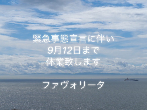 緊急事態宣言に伴い9/12まで休業致します