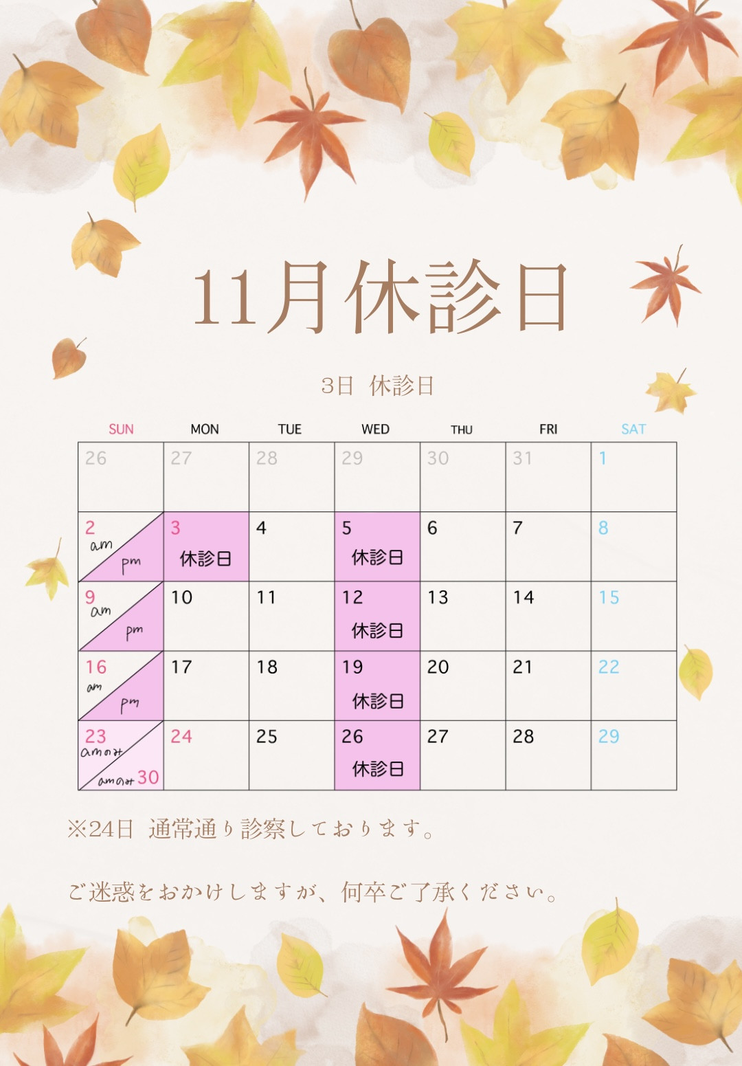 11月 休診日のお知らせ