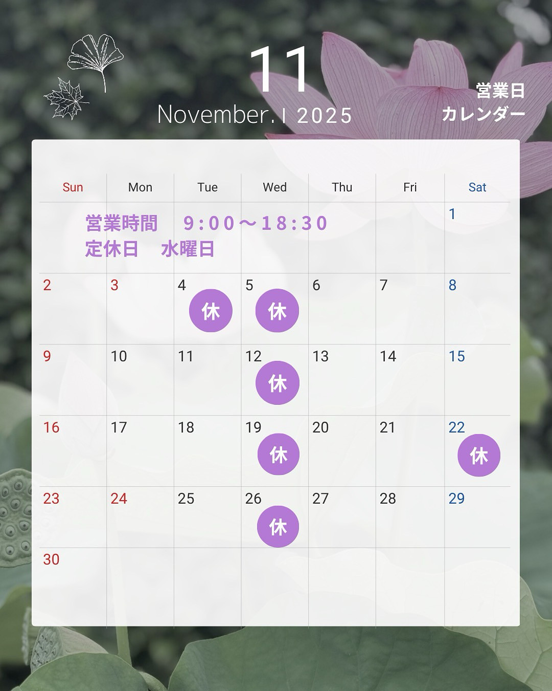 11月 お休みのお知らせ