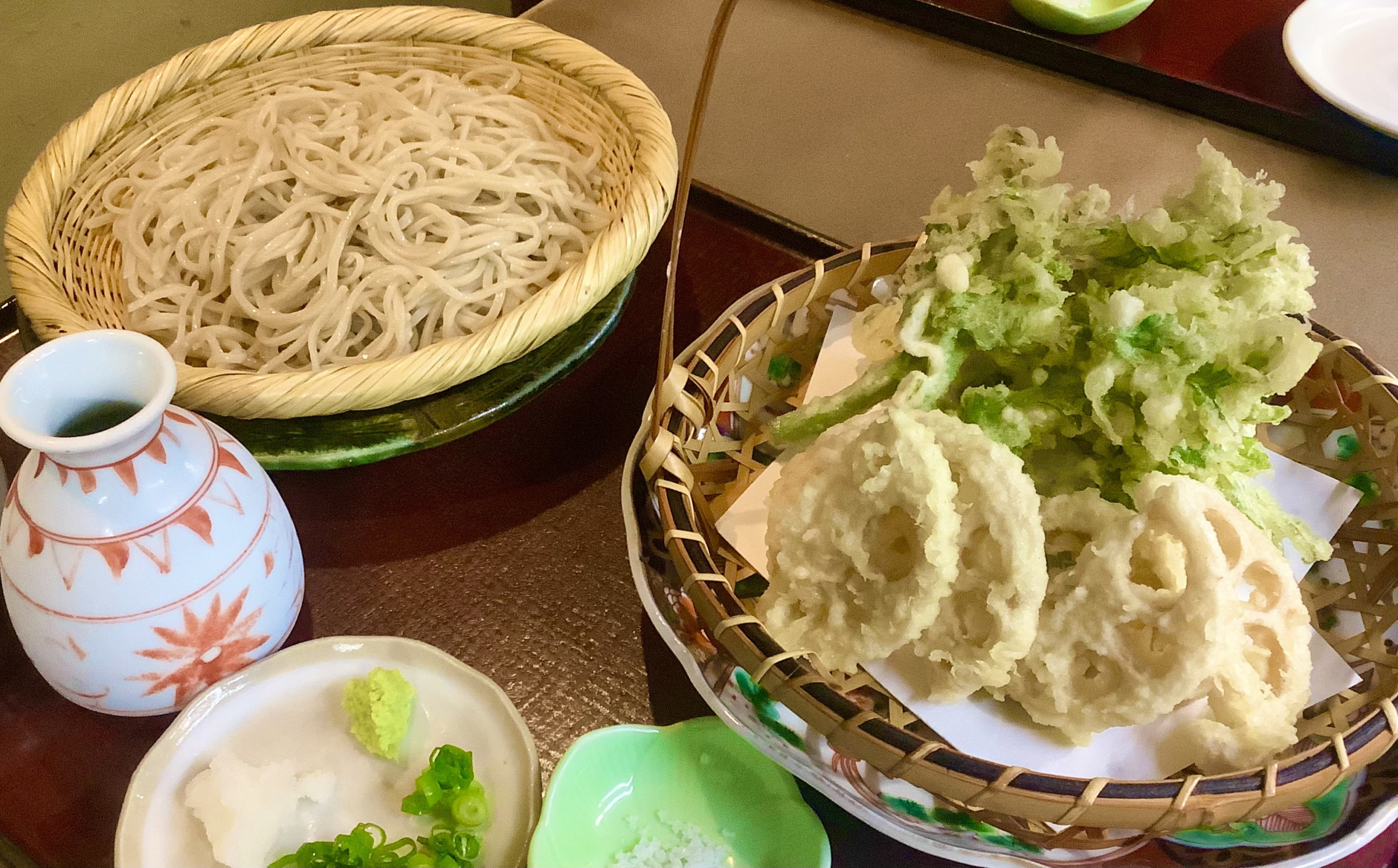 新蕎麦と春菊と蓮根の天ぷら