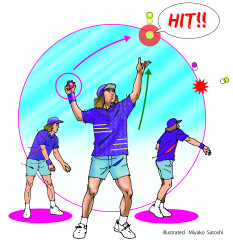 トスしたボールをもう一方の手のボールで撃ち落とす。