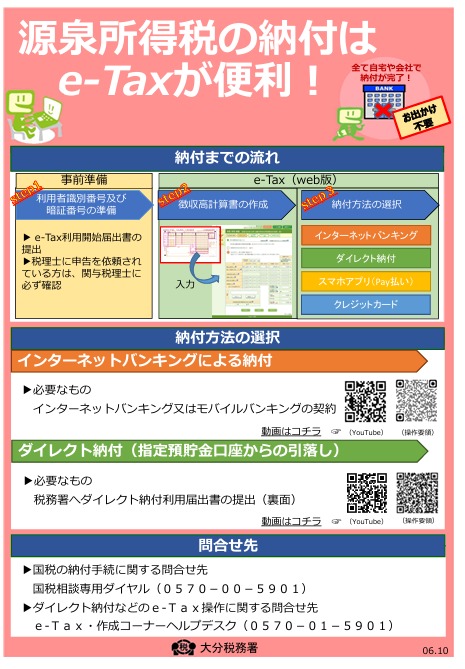 源泉所得税の納付はe-Taxが便利!(大分税務署からのお知らせ)
