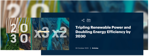 2030年までに再エネを3倍の110億kWに、COP28議長国など報告書。