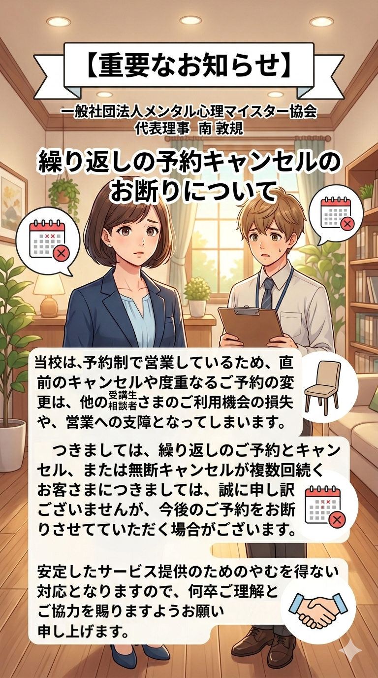 予約キャンセルの繰り返しはお断り致します!
