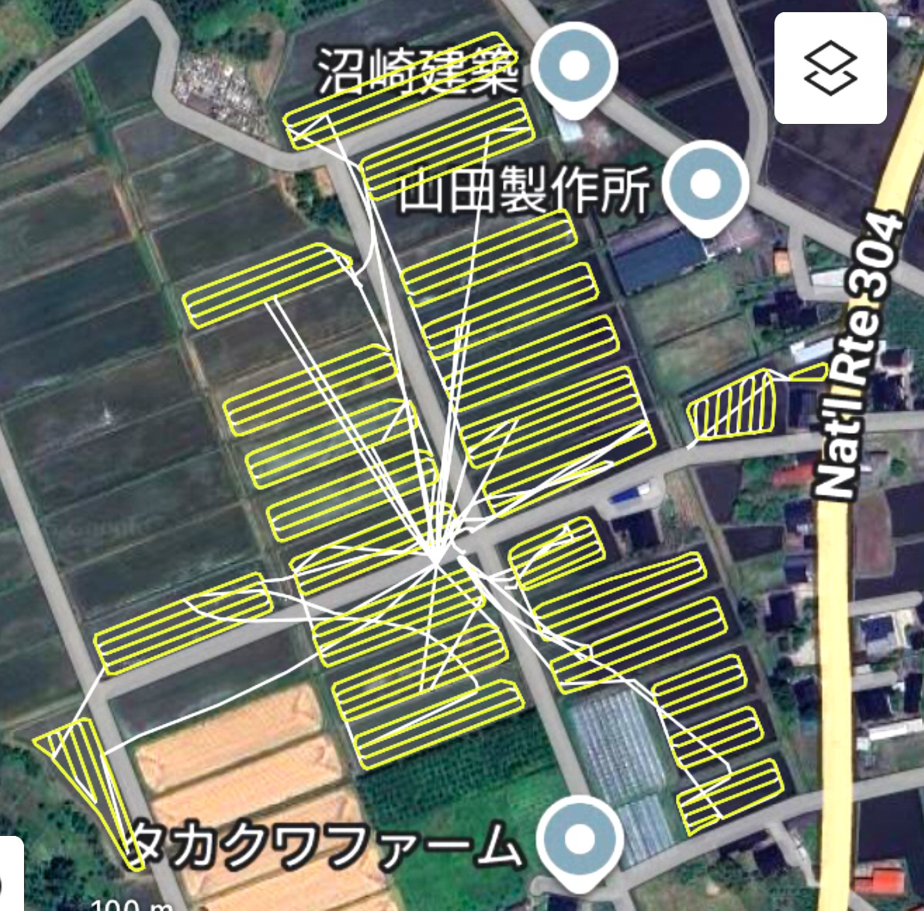 追肥をドローンの自動航行で行いました
