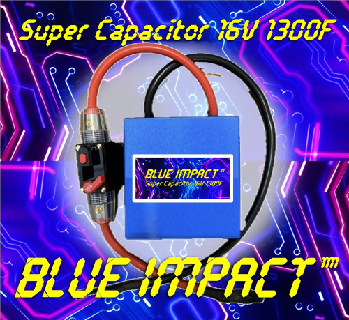 高エネルギー型 スーパーキャパシタ BLUE IMPACT™ 16V1300F ブルーインパクト 大容量 軽量コンパクト トルクアップ レスポンスUP 燃費改善 音質向上 セル爆速