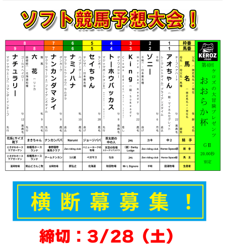 📢【〈おおらか杯〉予想大会開催中&横断幕募集中!🏇✨】