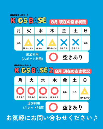 8月の空き状況