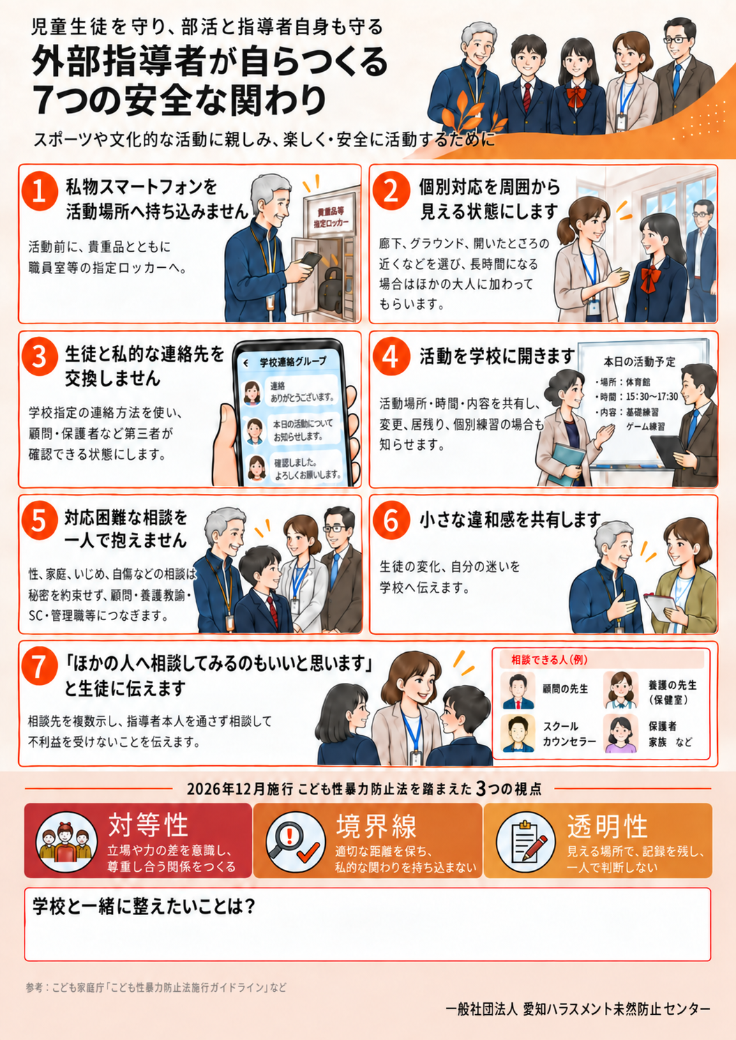 外部指導者が自らつくる7つの安全な関わり|ご自由にダウンロードしてください。