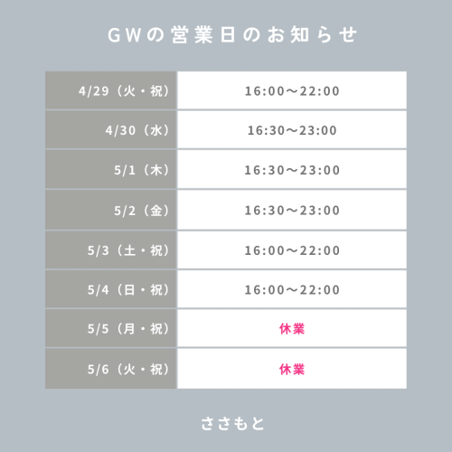 GWの営業時間