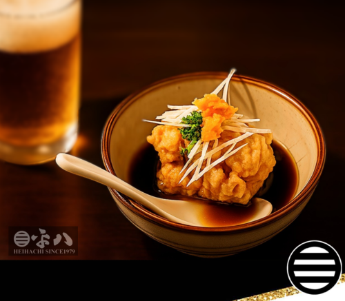 🥢 本日の一品…『寒鱈白子天ぷら揚げ浸し(揚げ出し豆腐添え)』