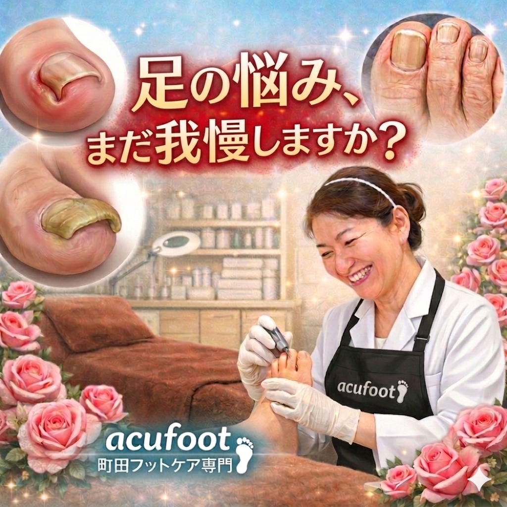 町田フットケア専門 acufoot 【巻き爪、変形爪、肥厚爪、爪甲鉤彎症、角質ケア、タコ・魚の目】「足の健康研究家」
