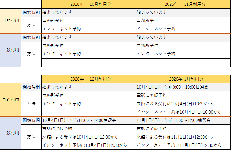 2026年10月利用分以降の貸室予約について
