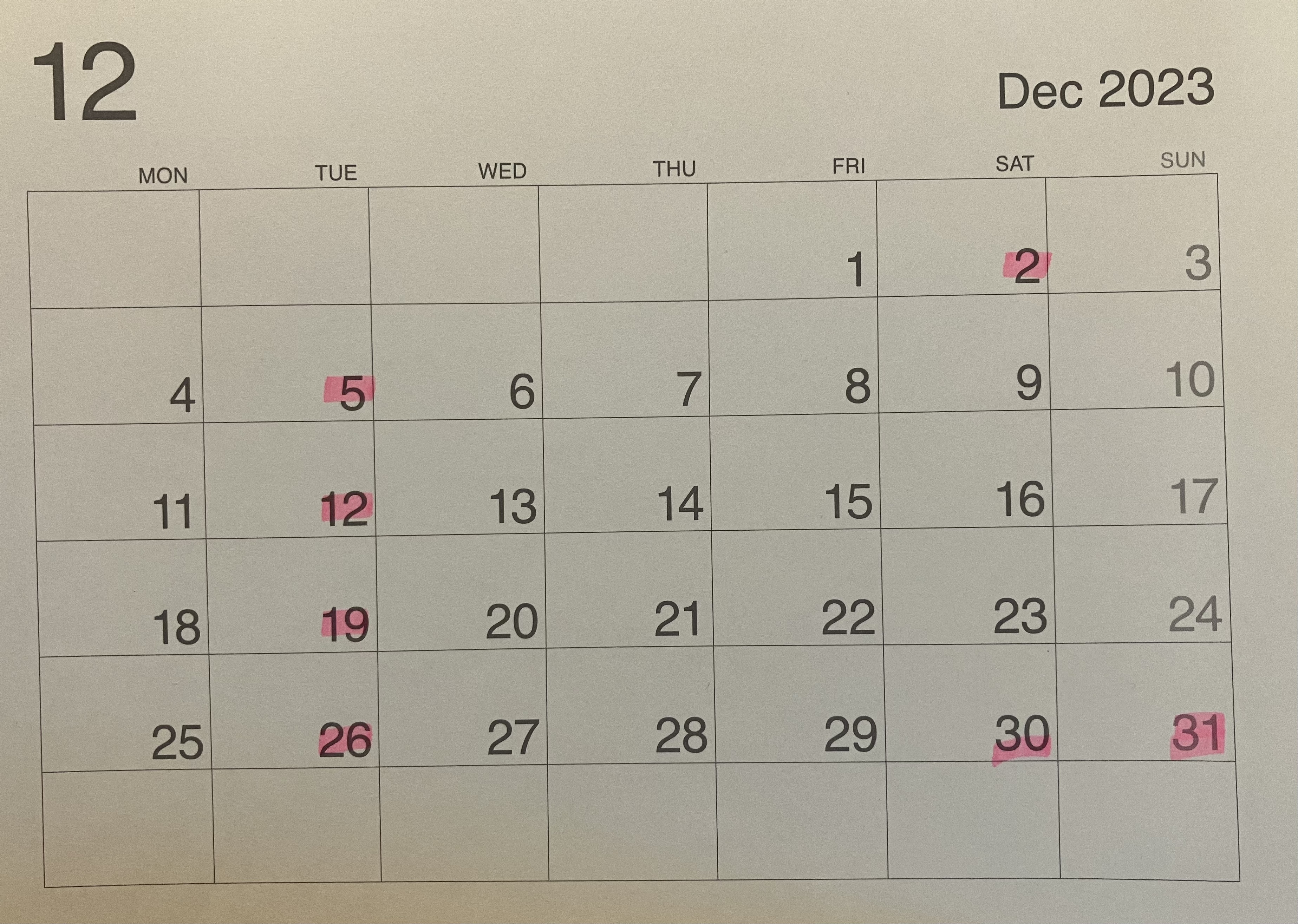 12月 お休みのお知らせ