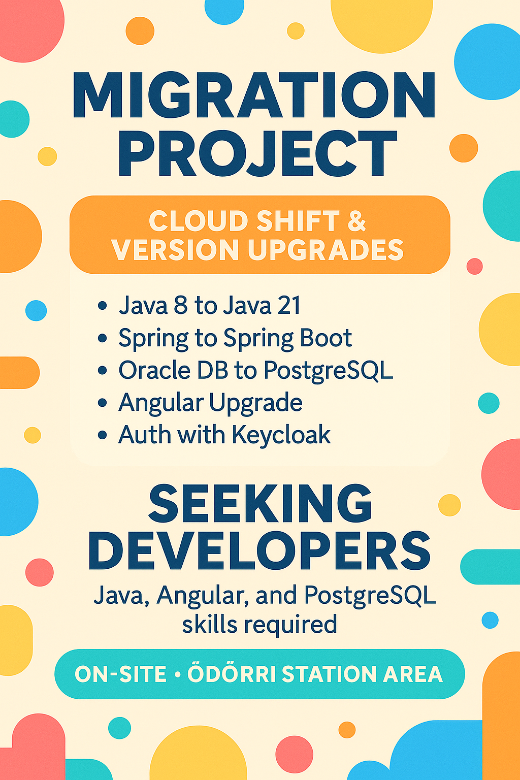 【札幌 リモート】 55~60万円 java8→java21マイグレーション案件 2025年6月~(5月下旬から参画も可)