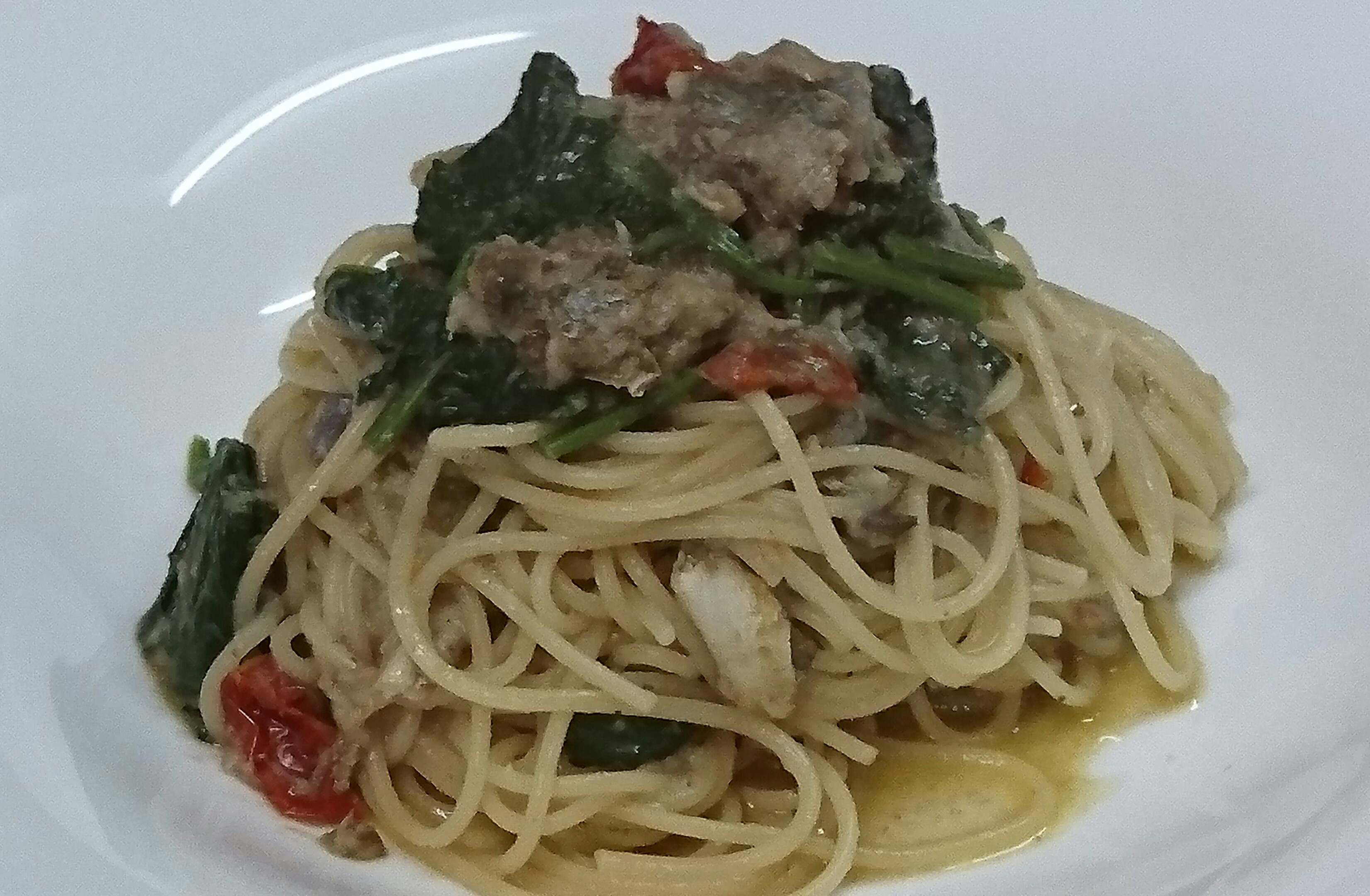 【夜のお料理】足羽川産 アユのオイルソースパスタ