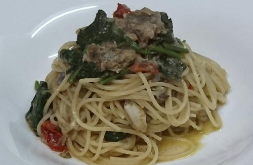【夜のお料理】足羽川産 アユのオイルソースパスタ