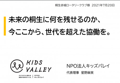 第1093回例会 外部卓話 未来の桐生に何が残せるのか・・