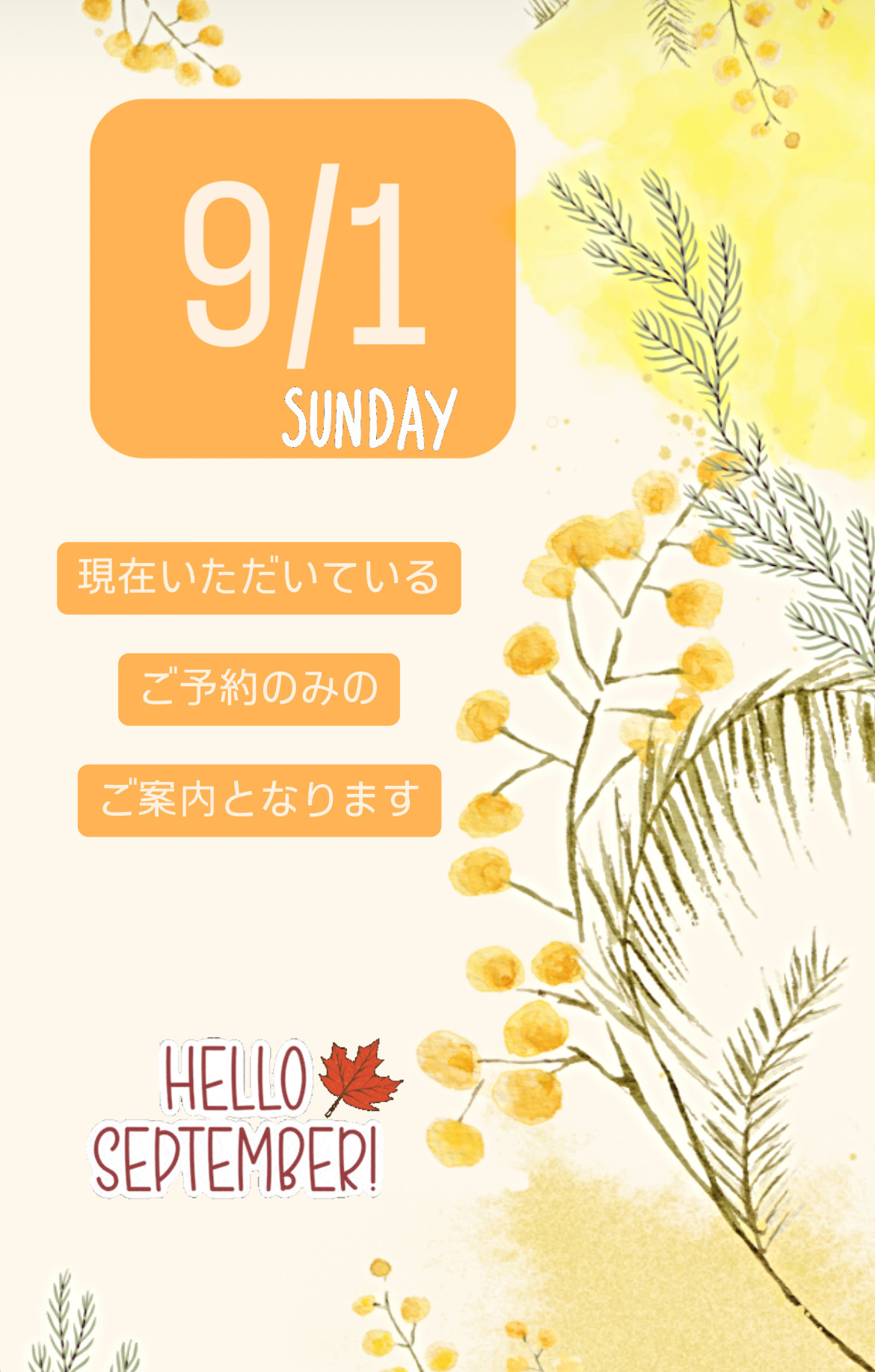 ＊ 9/1(日)夜営業 ＊