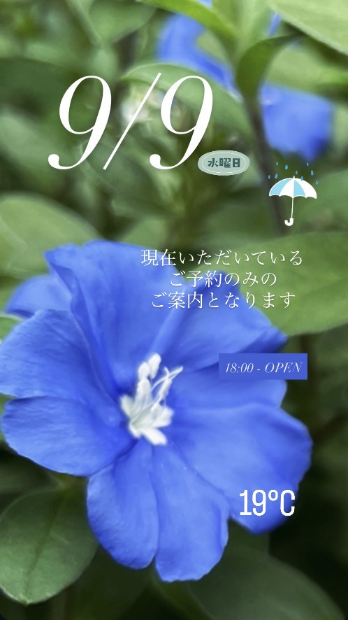 ＊ 9/9(水)夜営業 ＊