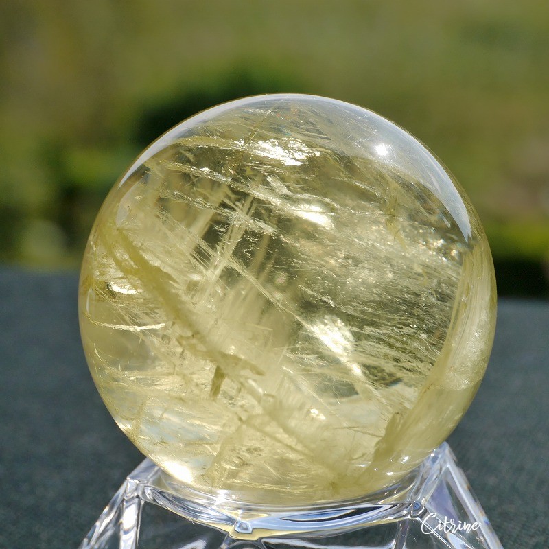 天然石 直径約49mm約169g 虹入りシトリン(ブラジル産)丸玉黄水晶