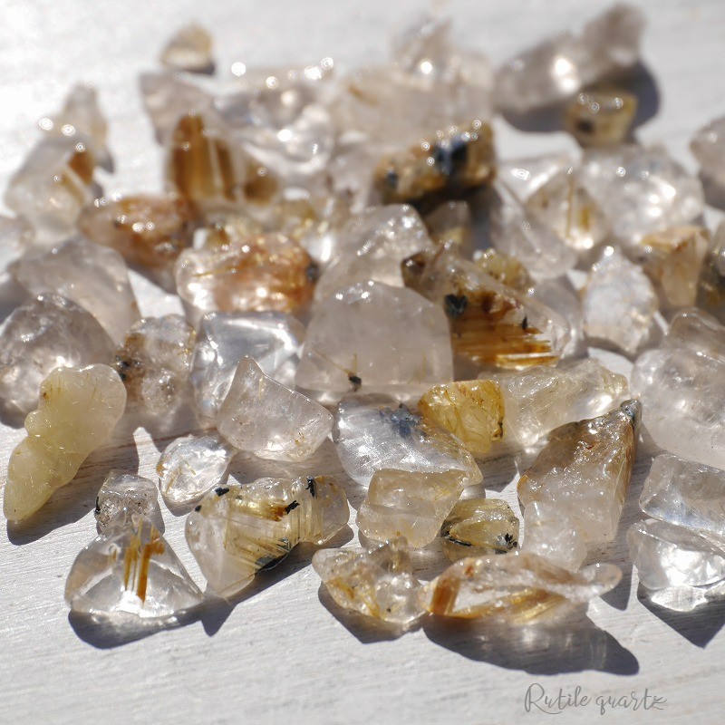 天然石ルチルクォーツ(ブラジル産)約15g分詰合せ 約4～15mm 穴なし さざれ石 母岩ヘマタイト金針水晶