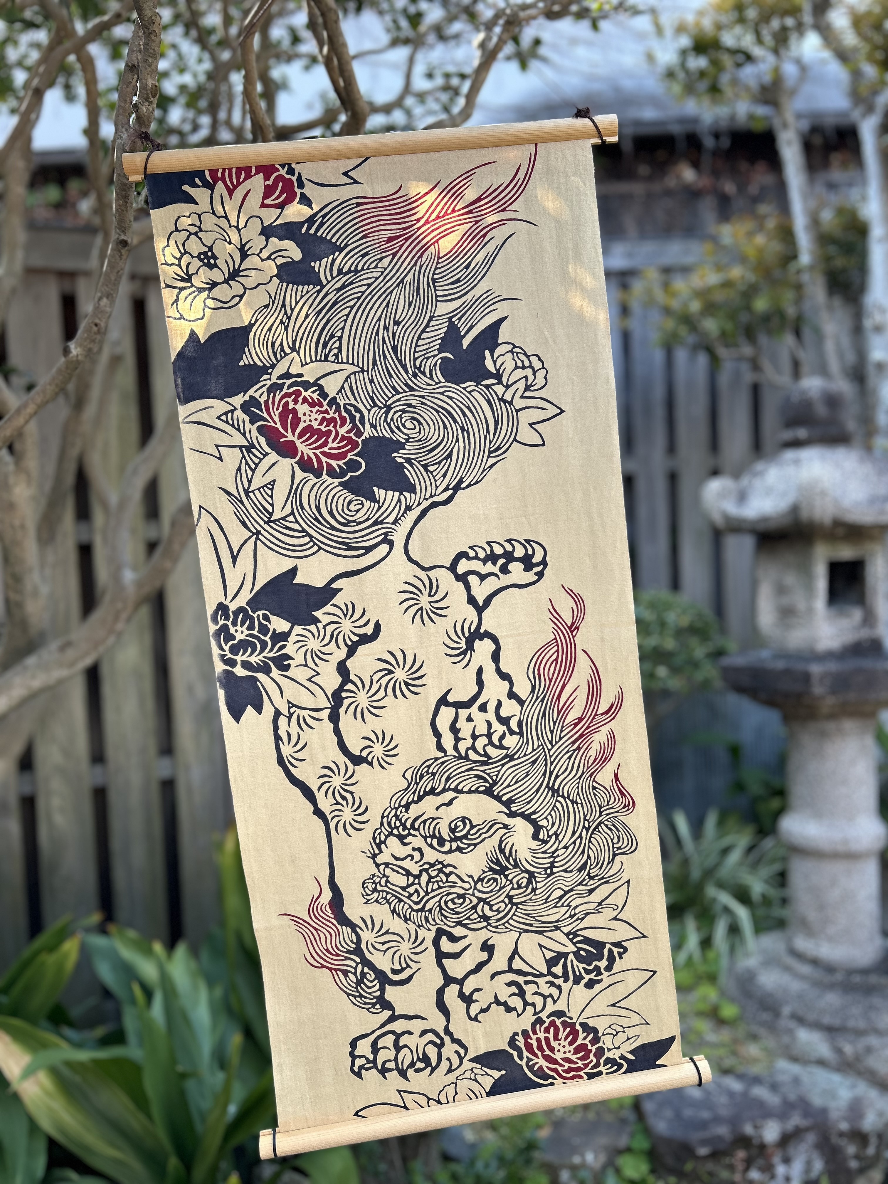 手ぬぐい「唐獅子牡丹」