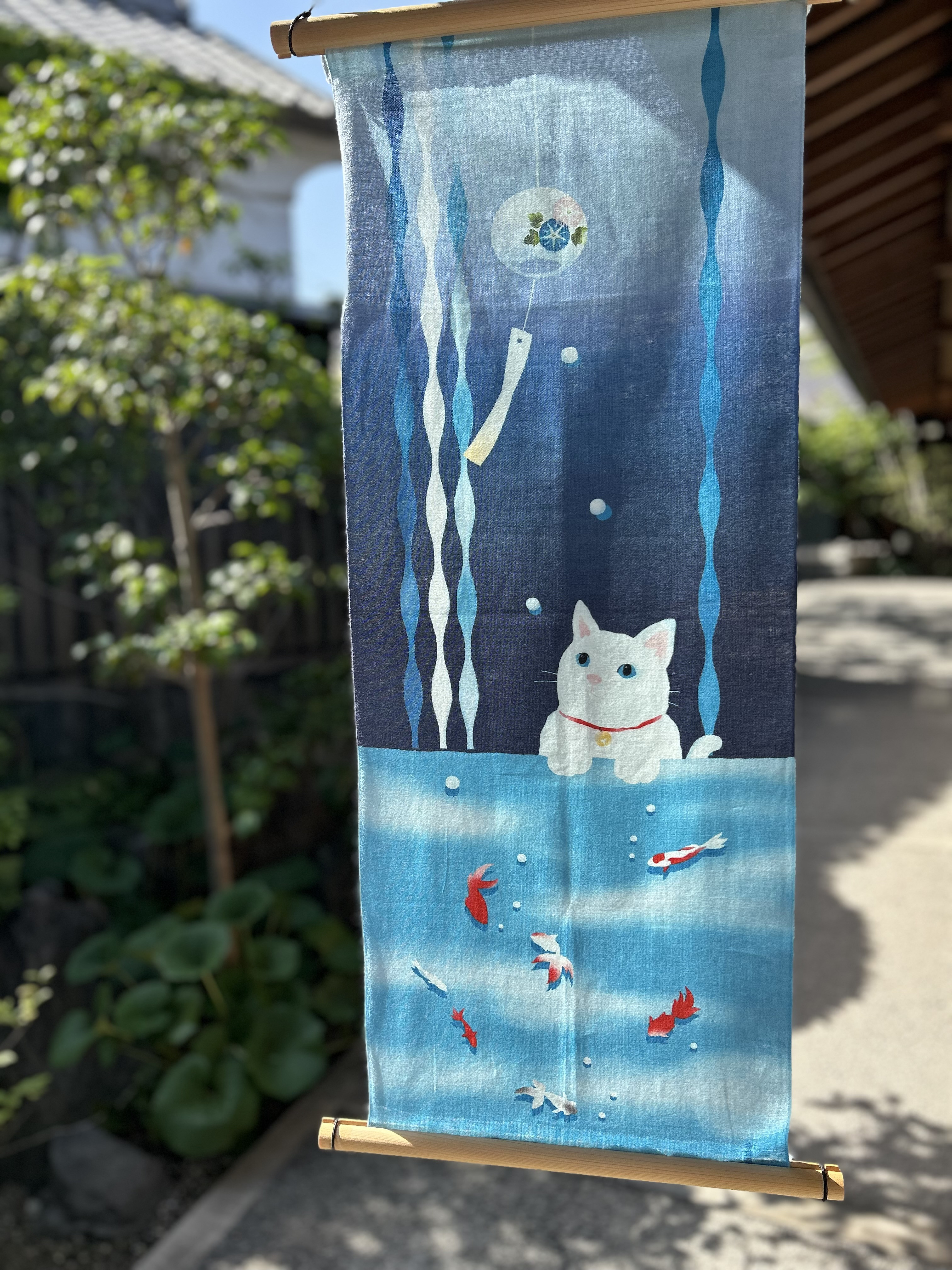 手ぬぐい「猫と金魚の夏」