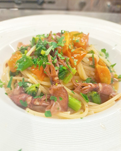 ホタルイカと菜の花とフレッシュトマトのスパゲッティ