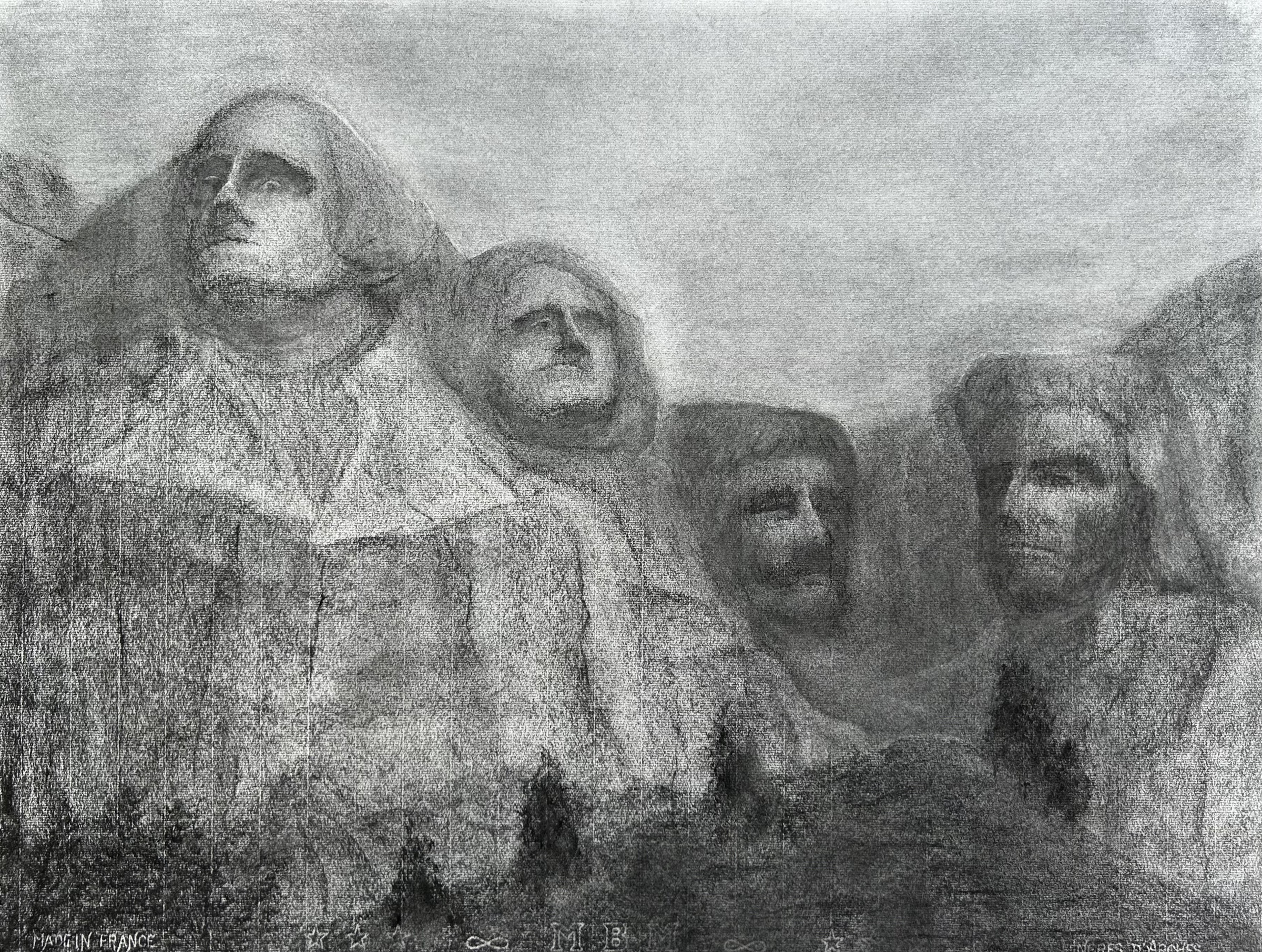 木炭画 (  一般　男性　木炭ﾃﾞｯｻﾝ「マウントラッシュモア・4人の大統領」)