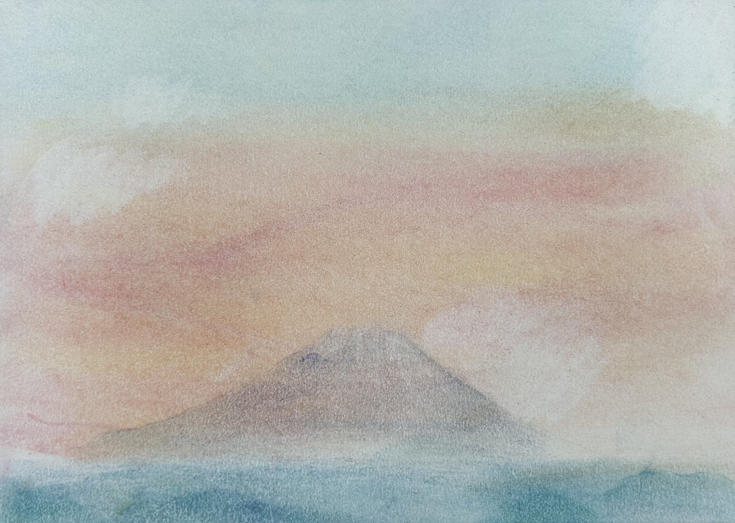 パステル画 (小2 女の子 「しずかな富士山)