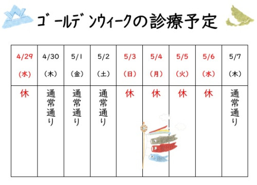 ゴールデンウィークの診療予定