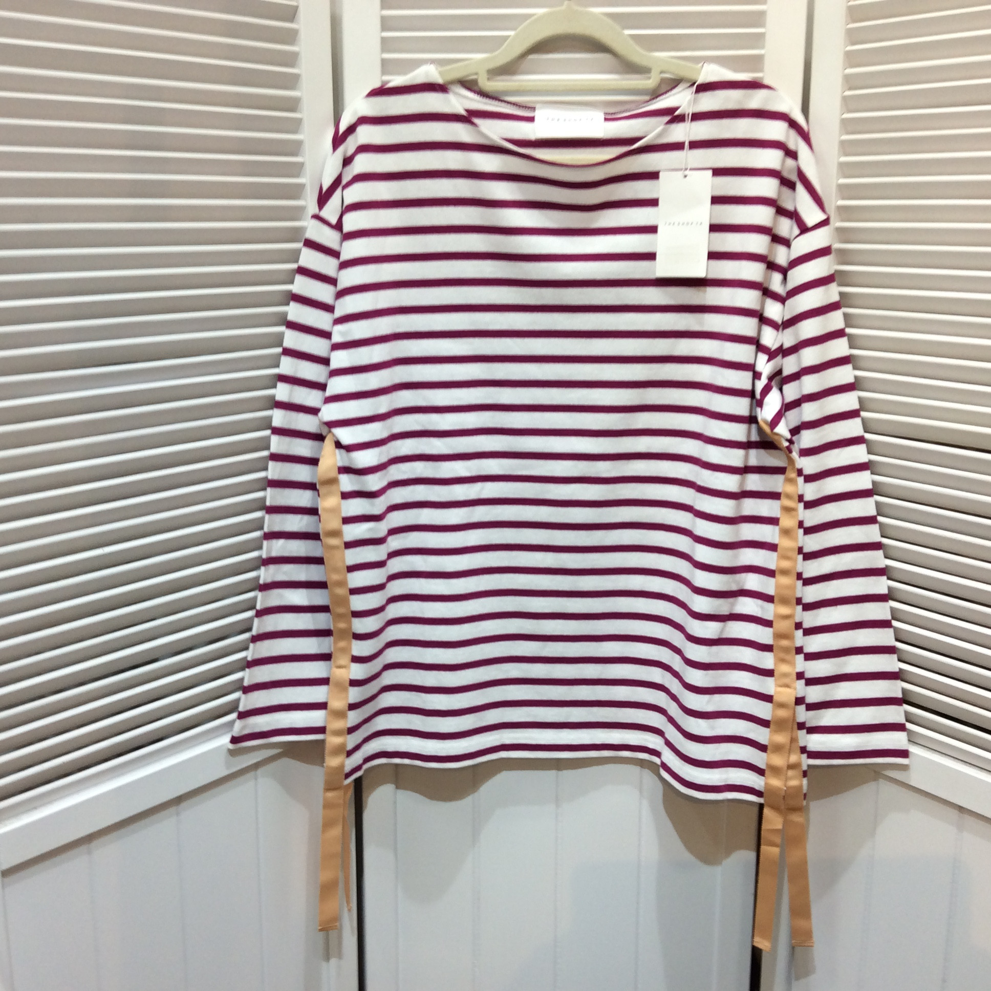 未使用 THE SHOP TK /ワールド 長袖Tシャツ M パープル/ボーダー/リボン