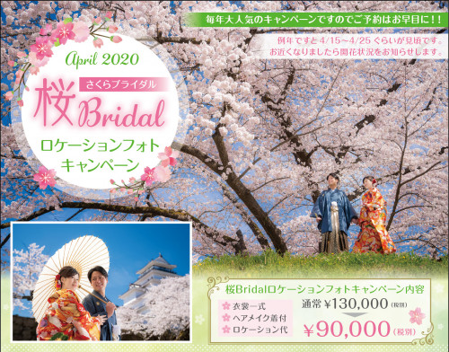 2020年春の「桜ブライダルロケーションフォトキャンペーン」受付開始しました。