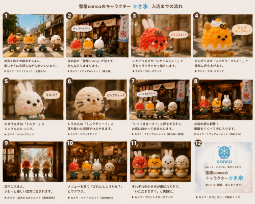 雪屋のキャラクターかき氷入店から注文物語