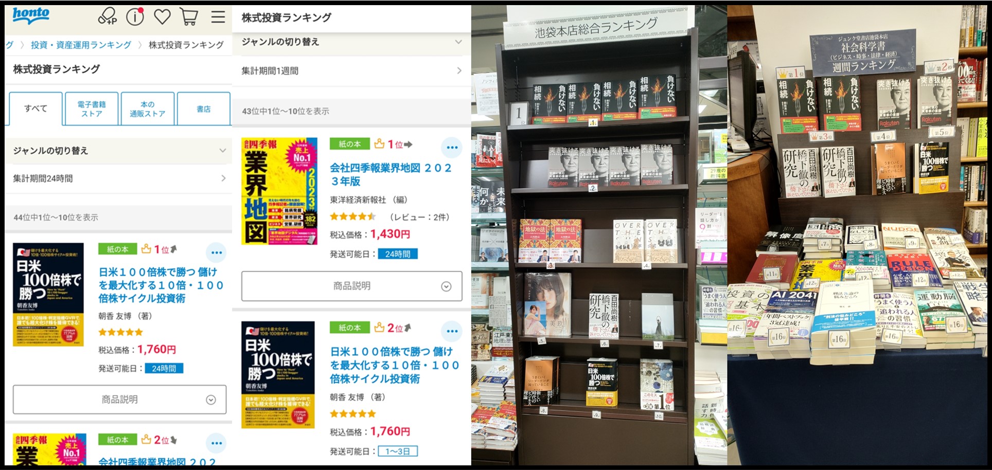 新刊『日米10倍株で勝つ』が「hontoランキング株式投資部門1位」等に続々ランクイン