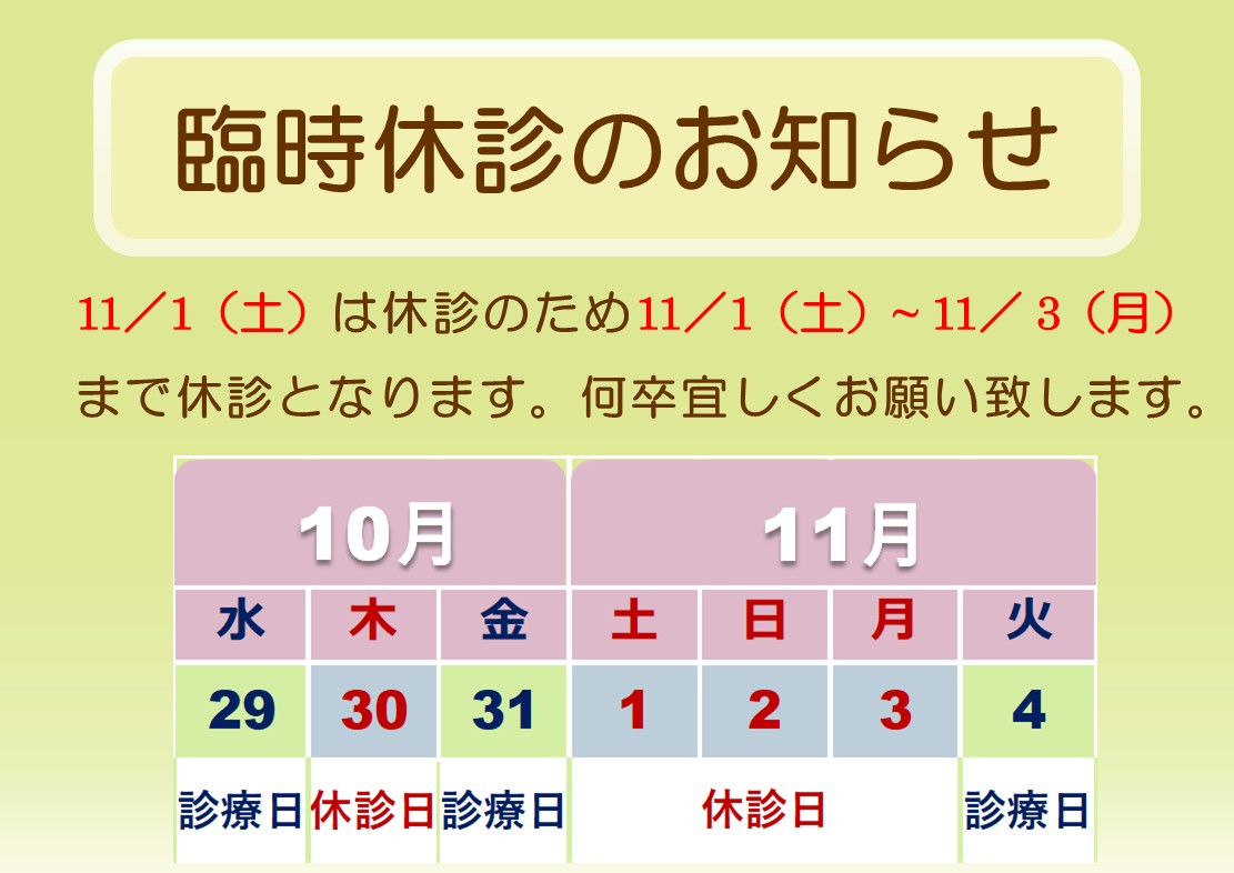 11月の臨時休診について