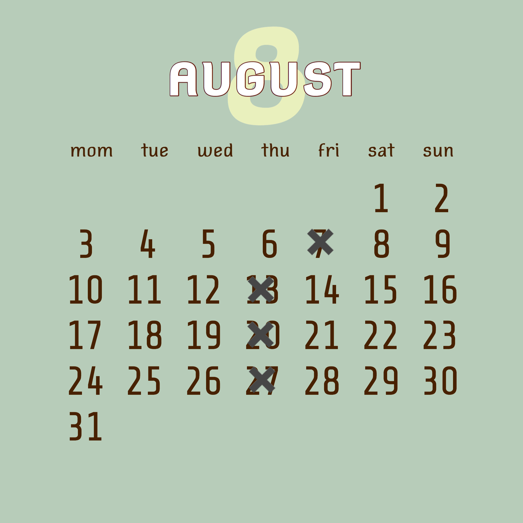8月の店休日☆