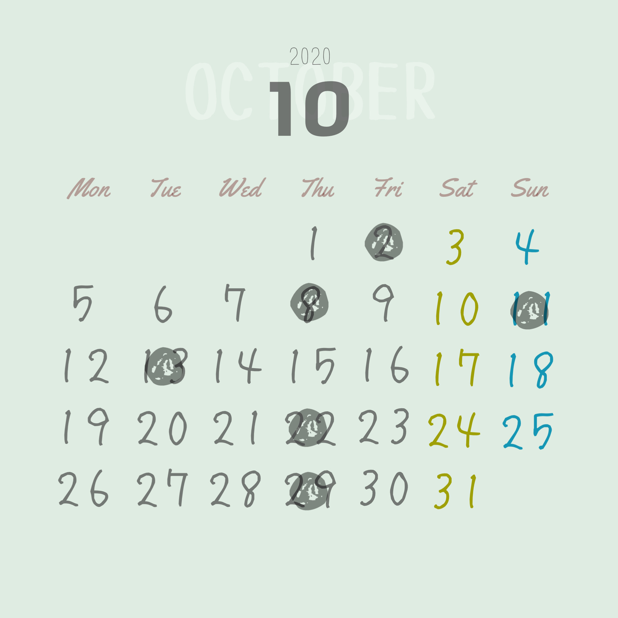 10月の店休日☆