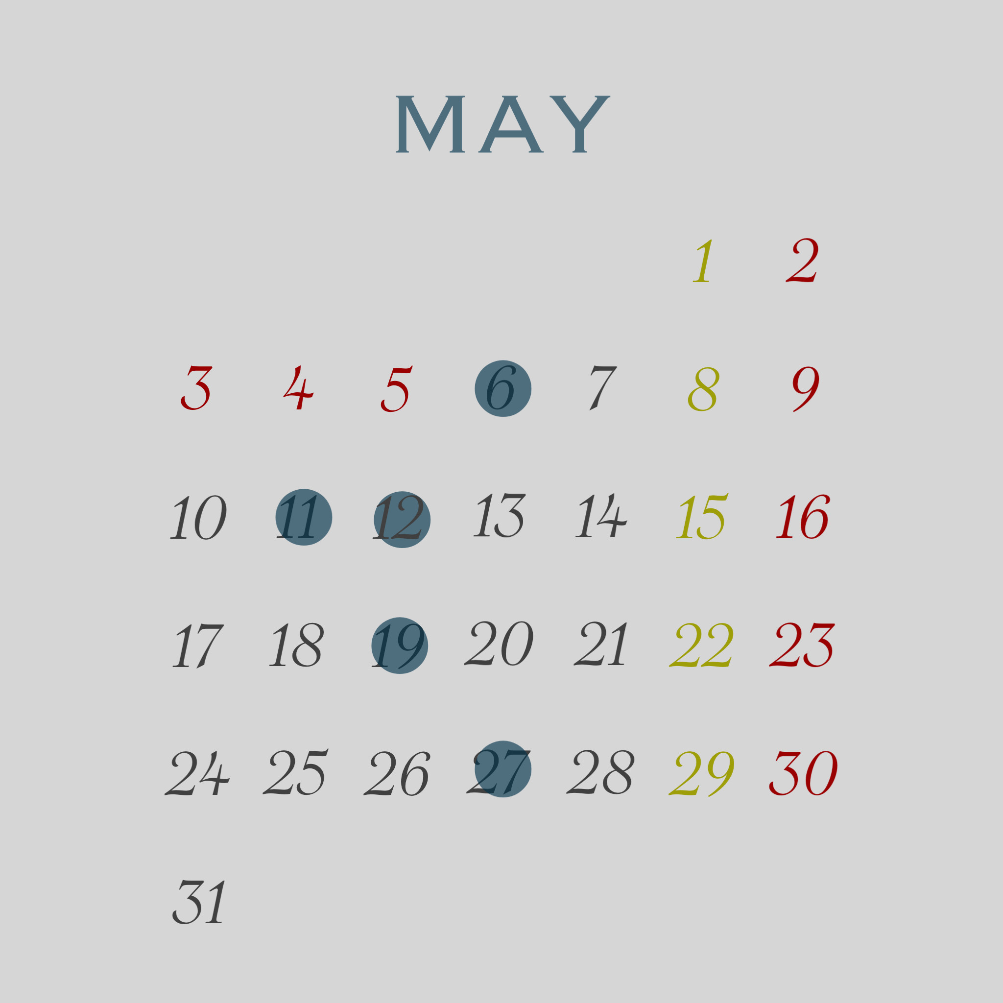 ☆5月の店休日☆