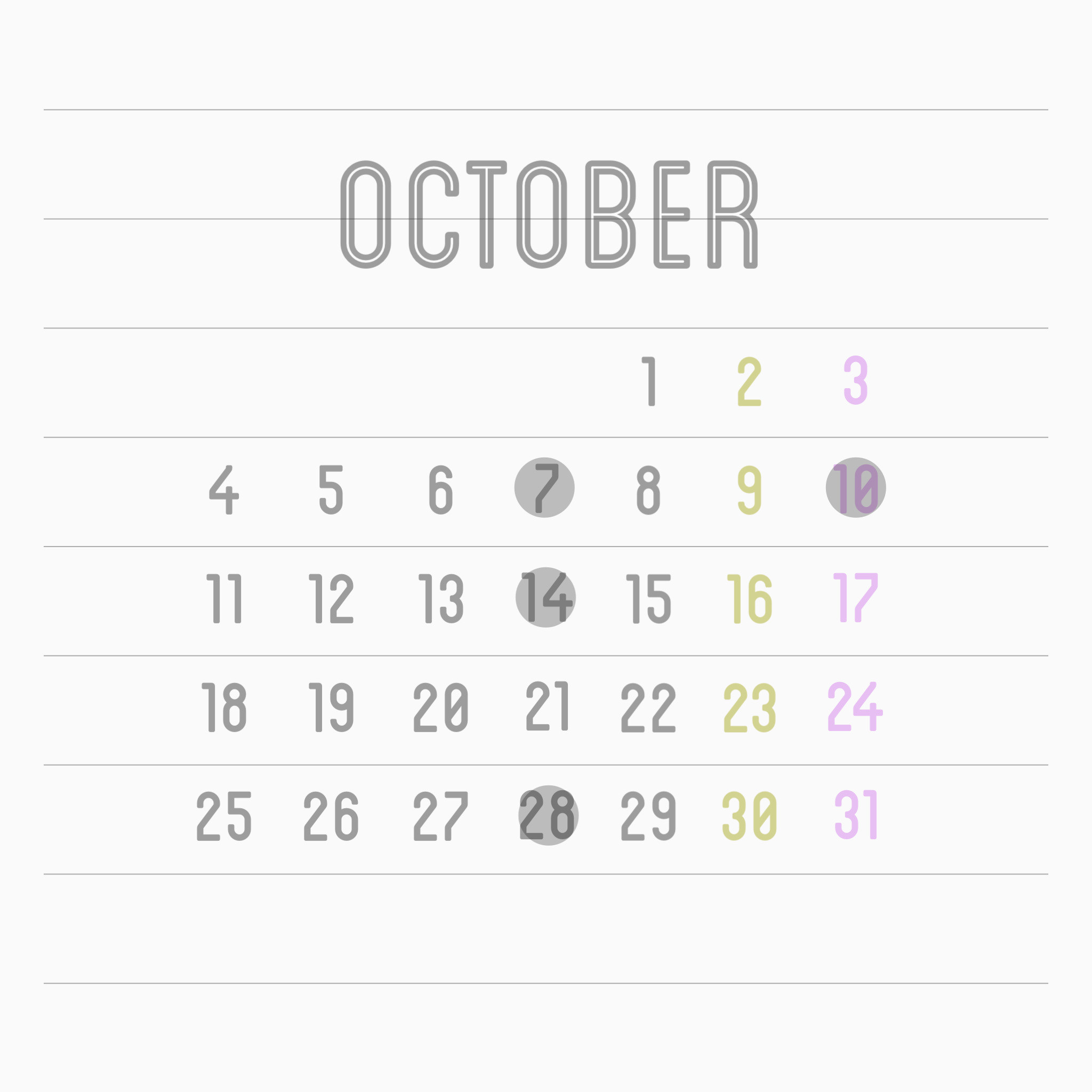 ☆10月の店休日☆