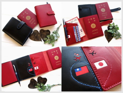 国旗と飛行機のシルエットのペアパスポートケース