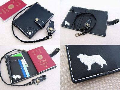 犬シルエットのパスポートケース（黒革）