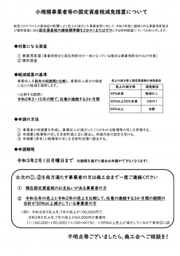 売上が減少している事業者の固定資産税減免措置について